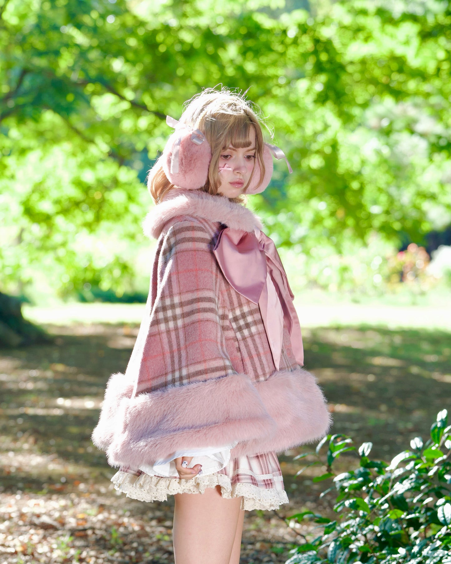Winter Girl Double Breasted Ribbon Jacket - Pink Check // PREORDER