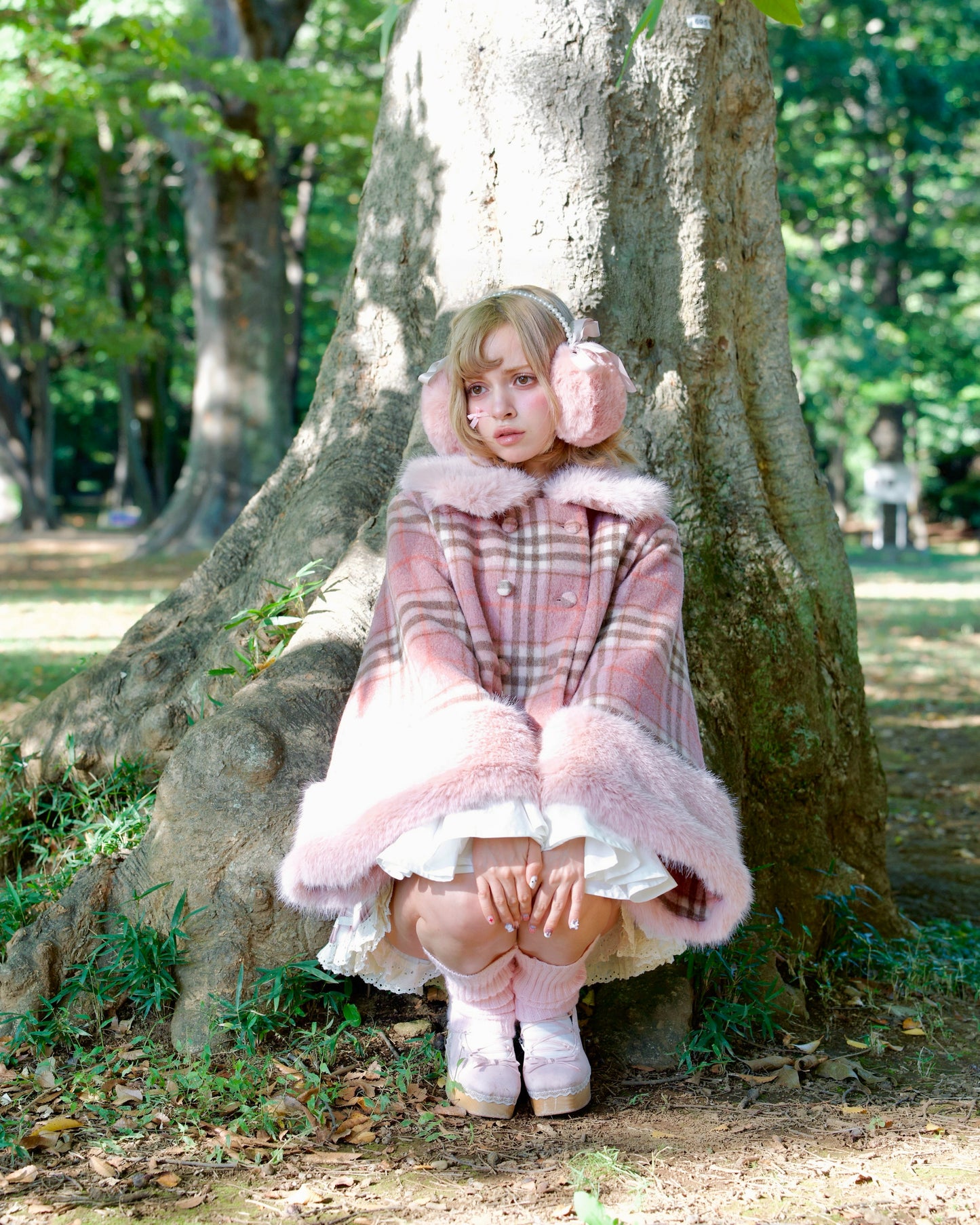 Winter Girl Double Breasted Ribbon Jacket - Pink Check // PREORDER