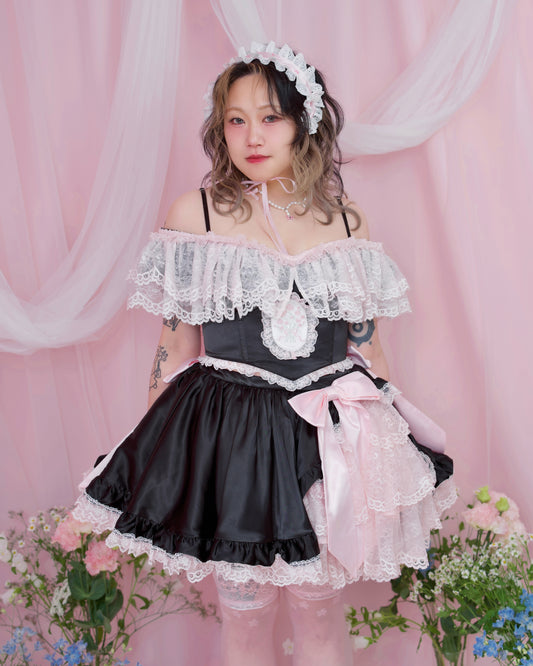 Rose Soirée Ball Gown Lace Up Bustier - Black // PREORDER