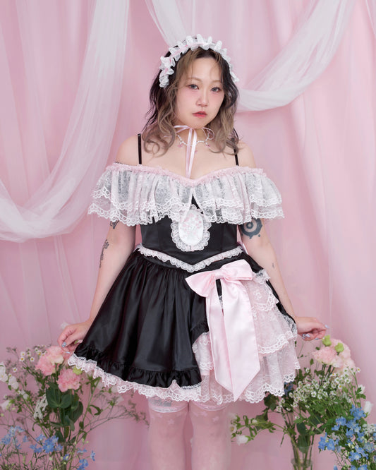 Rose Soirée Ball Gown Lace Up Bustier - Black // PREORDER