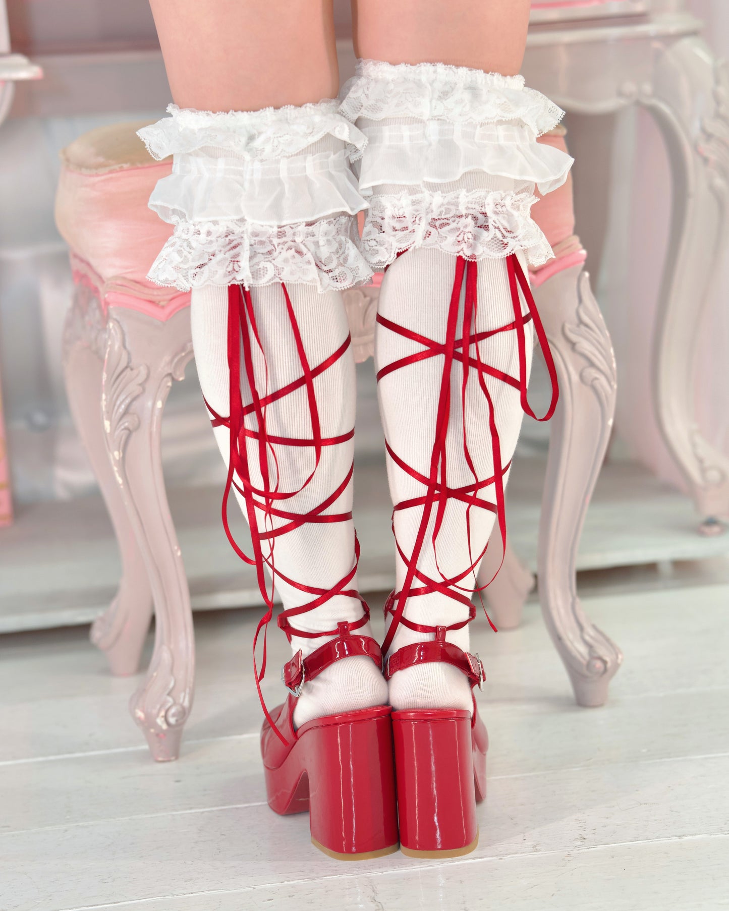 "Dear Valentine" Knee High Heart Platform Heels Red PREORDER