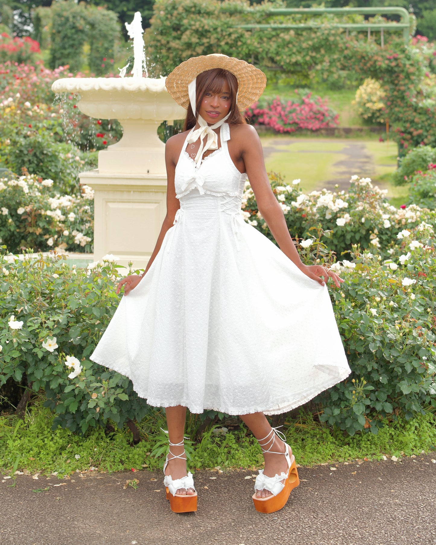 Meadowlace Long Cotton Halter Dress White PREORDER
