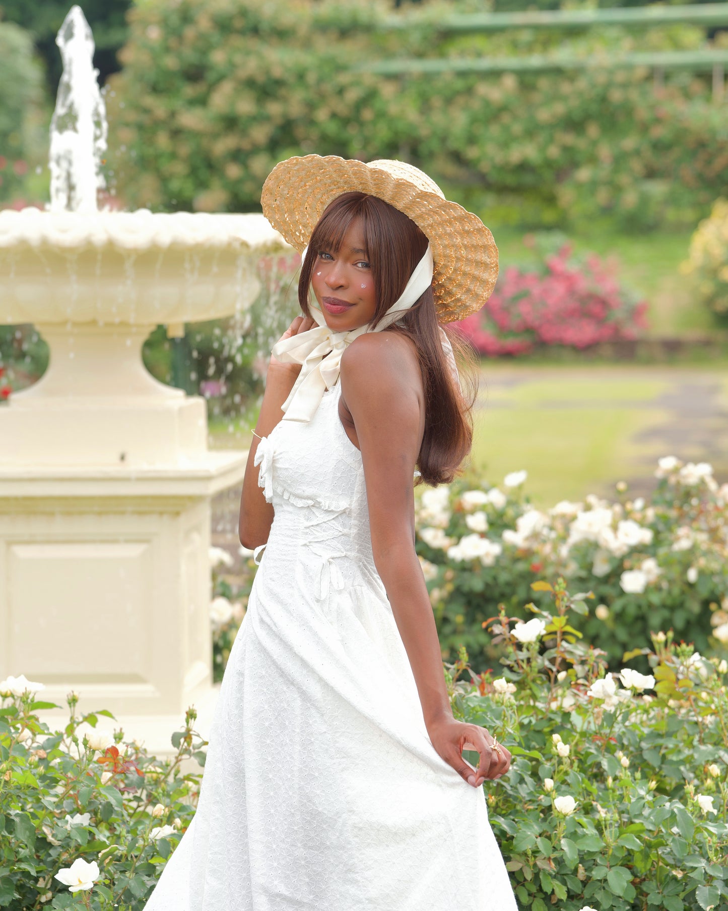 Meadowlace Long Cotton Halter Dress White PREORDER