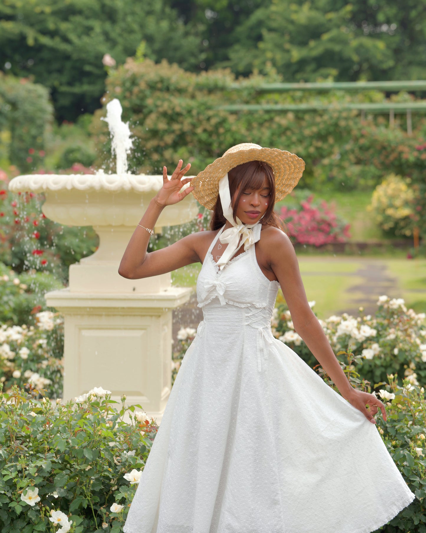 Meadowlace Long Cotton Halter Dress White PREORDER