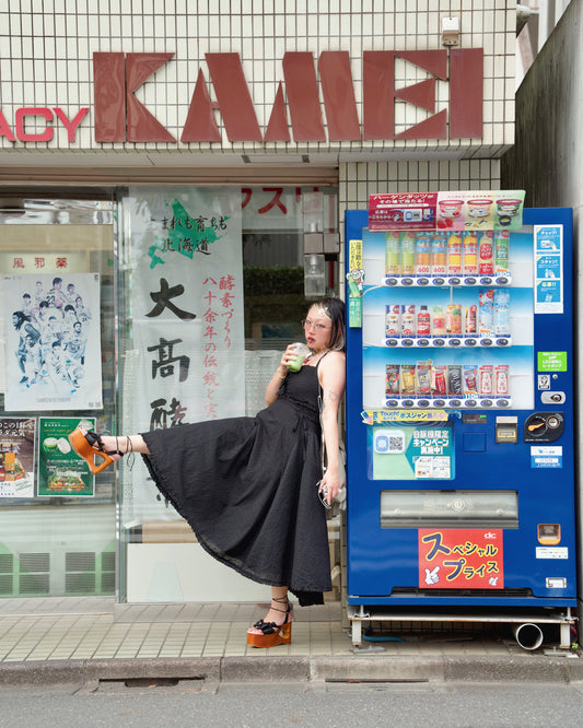 Meadowlace Long Cotton Halter Dress Black