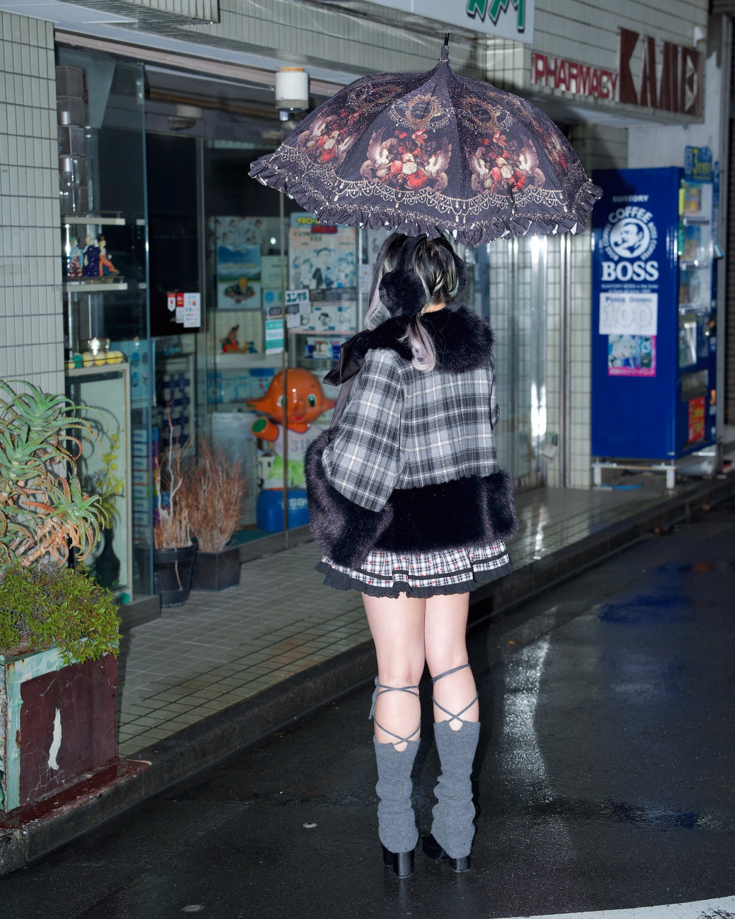 Winter Girl Double Breasted Ribbon Jacket - Grey x Black Check // PREORDER