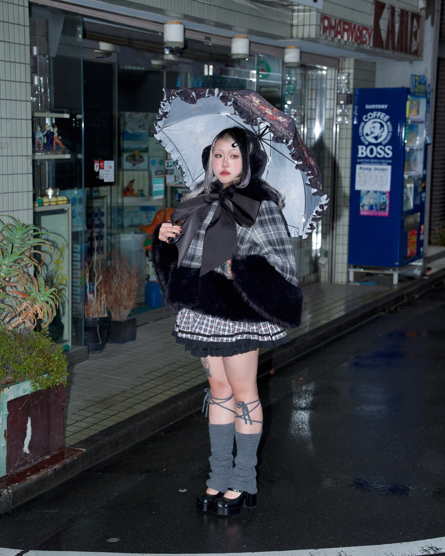 Winter Girl Double Breasted Ribbon Jacket - Grey x Black Check // PREORDER