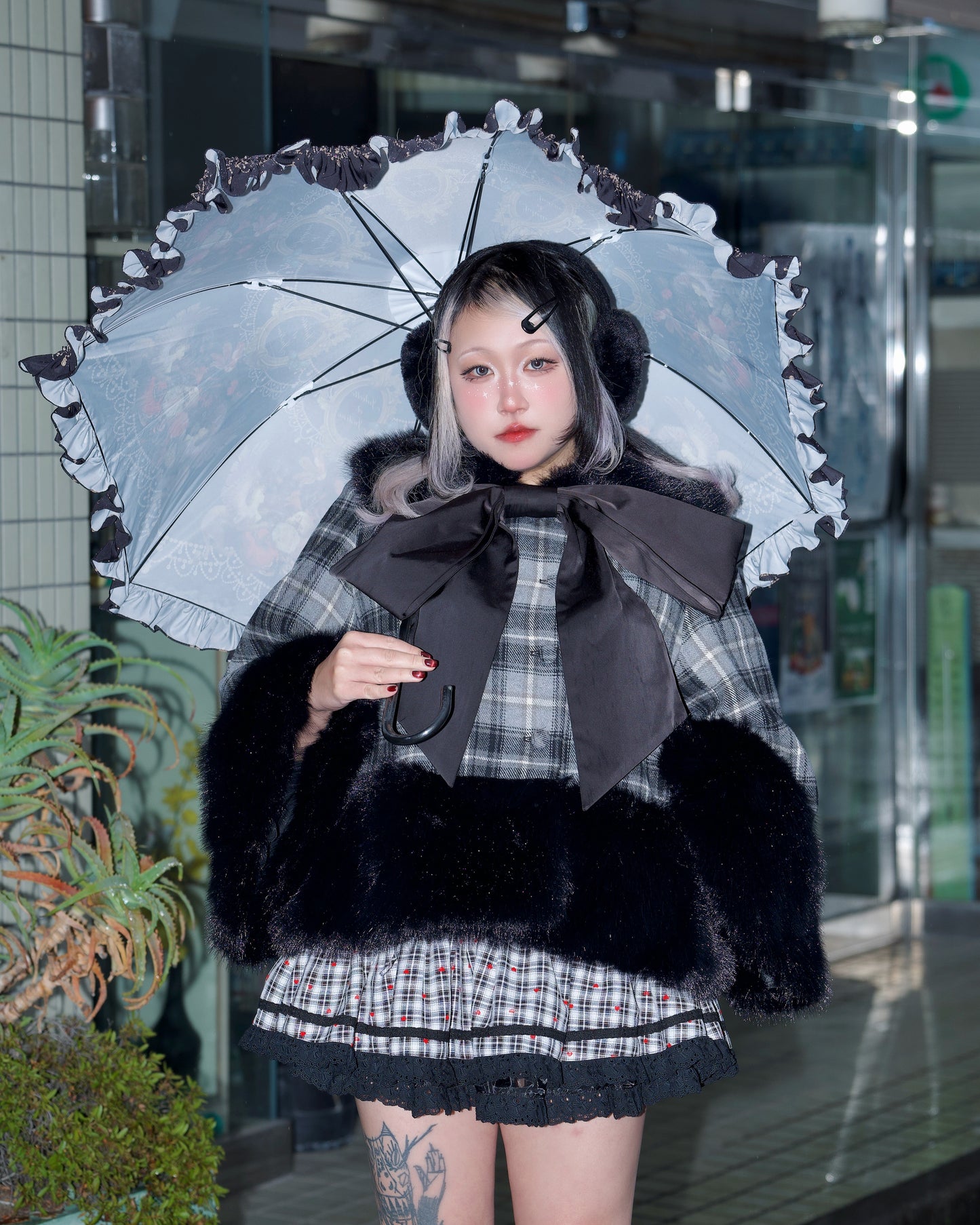 Winter Girl Double Breasted Ribbon Jacket - Grey x Black Check // PREORDER