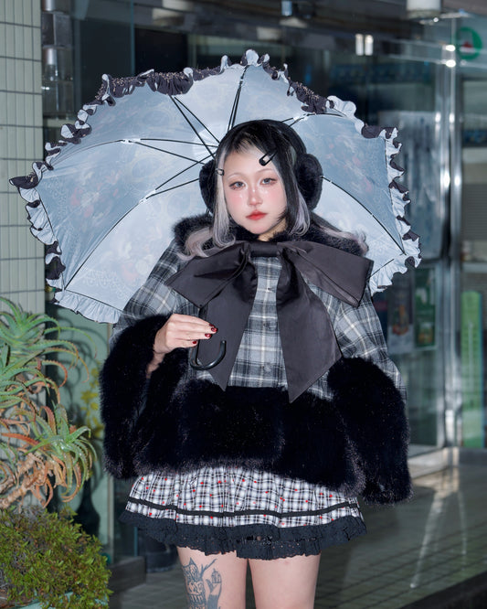Winter Girl Double Breasted Ribbon Jacket - Grey x Black Check // PREORDER
