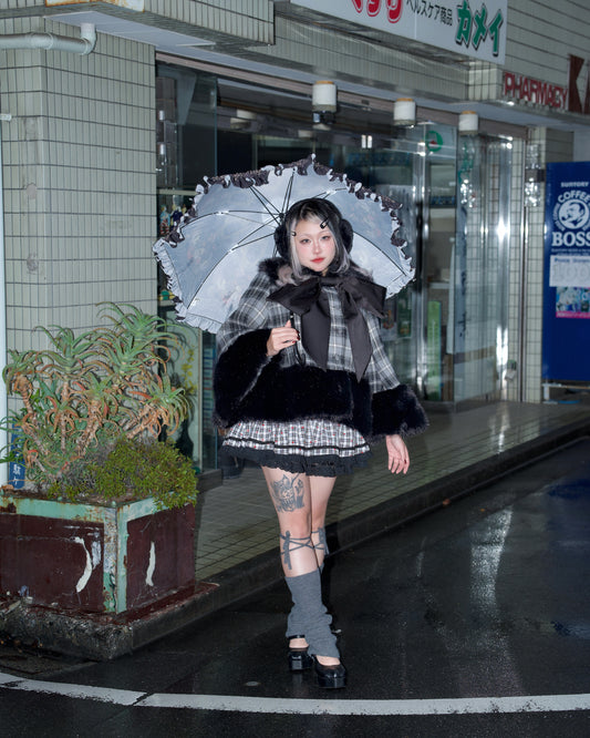 Winter Girl Double Breasted Ribbon Jacket - Grey x Black Check // PREORDER