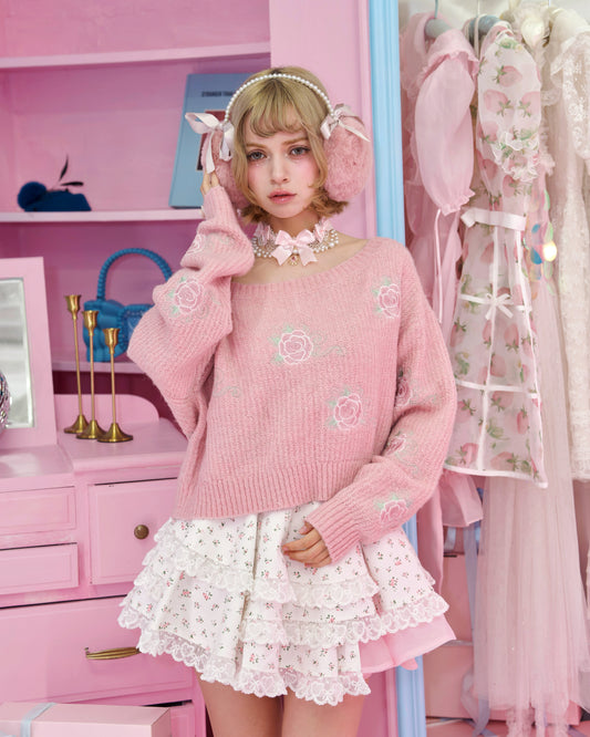 Dreamy Rose Off-Shoulder Jumper - Pink // PREORDER