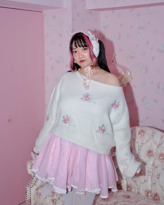 Dreamy Rose Off-Shoulder Jumper - White // PREORDER