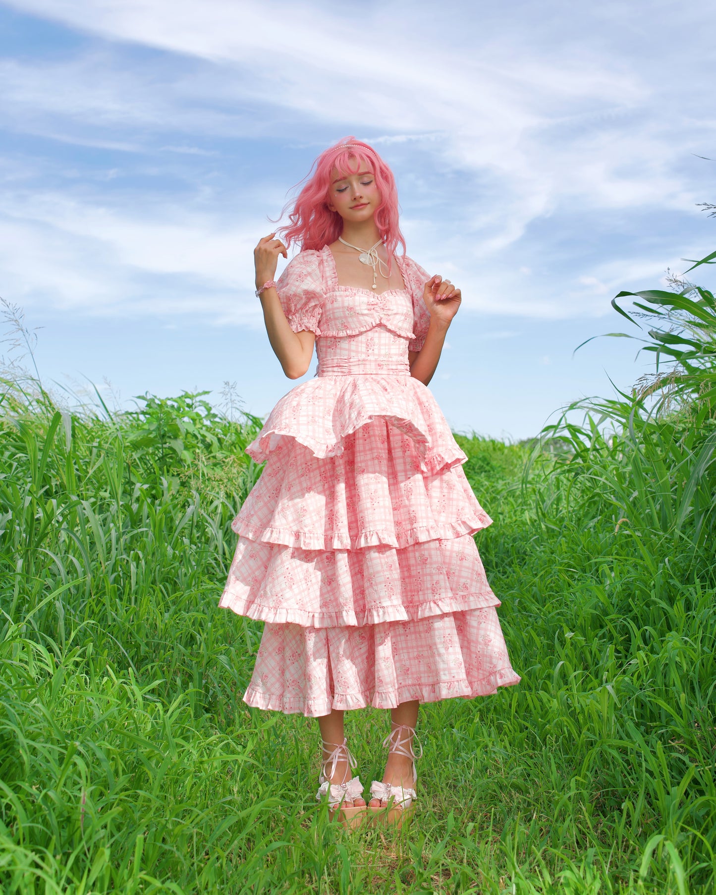 Ribbon Sweetheart Long Layer Dress Pink PREORDER