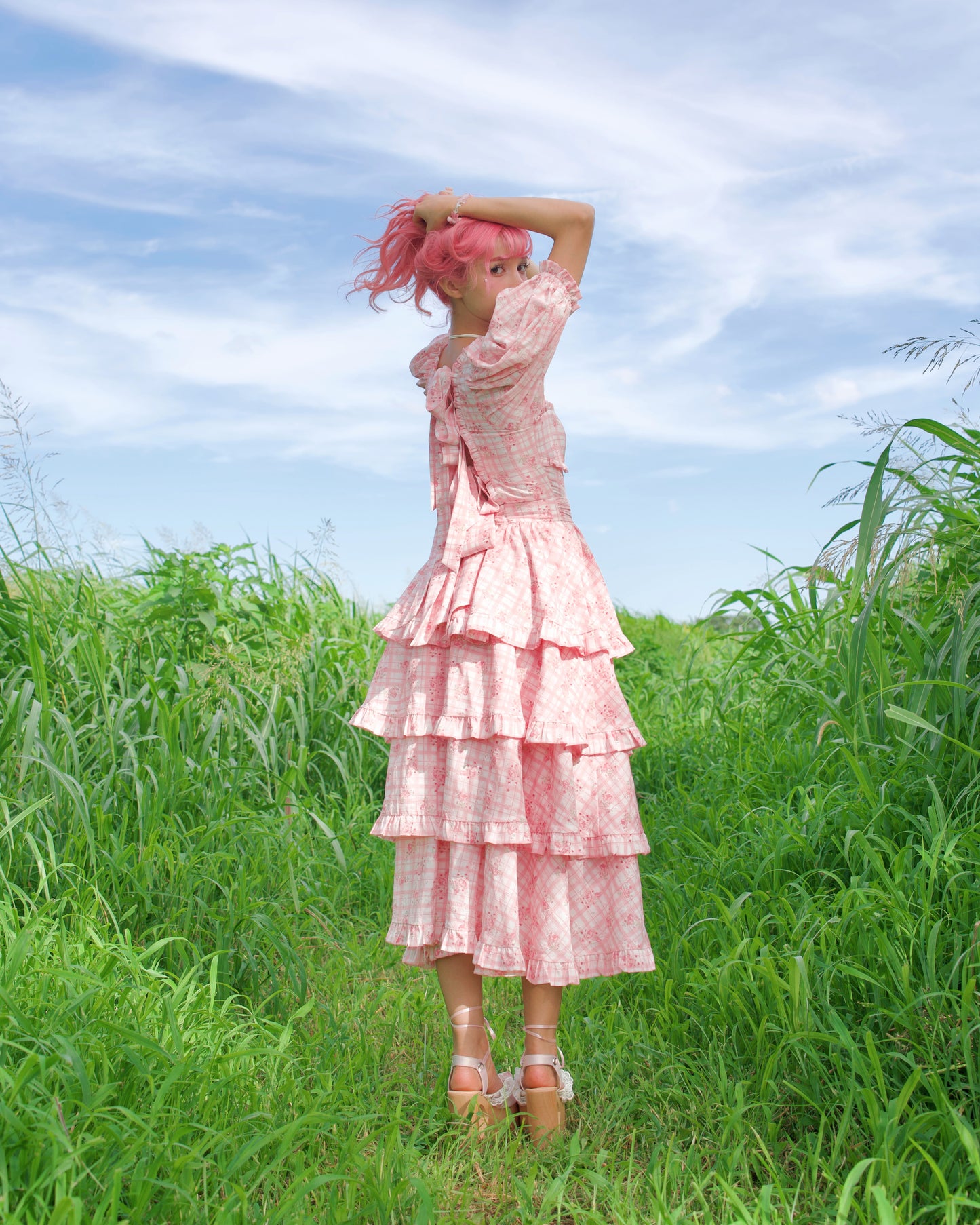 Ribbon Sweetheart Long Layer Dress Pink PREORDER