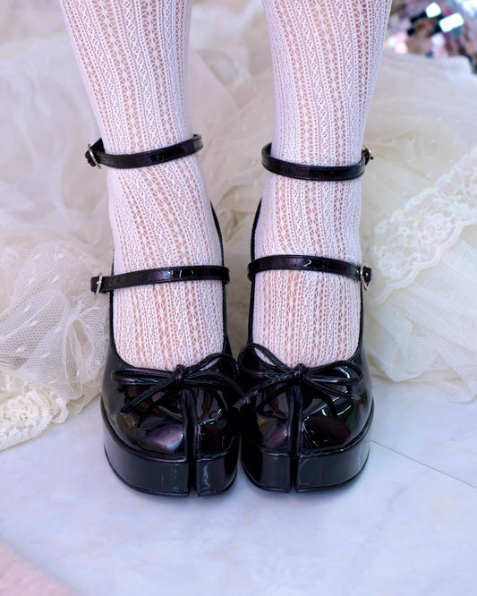 Little Lamb Tabi Wedge Heels - Black // PREORDER