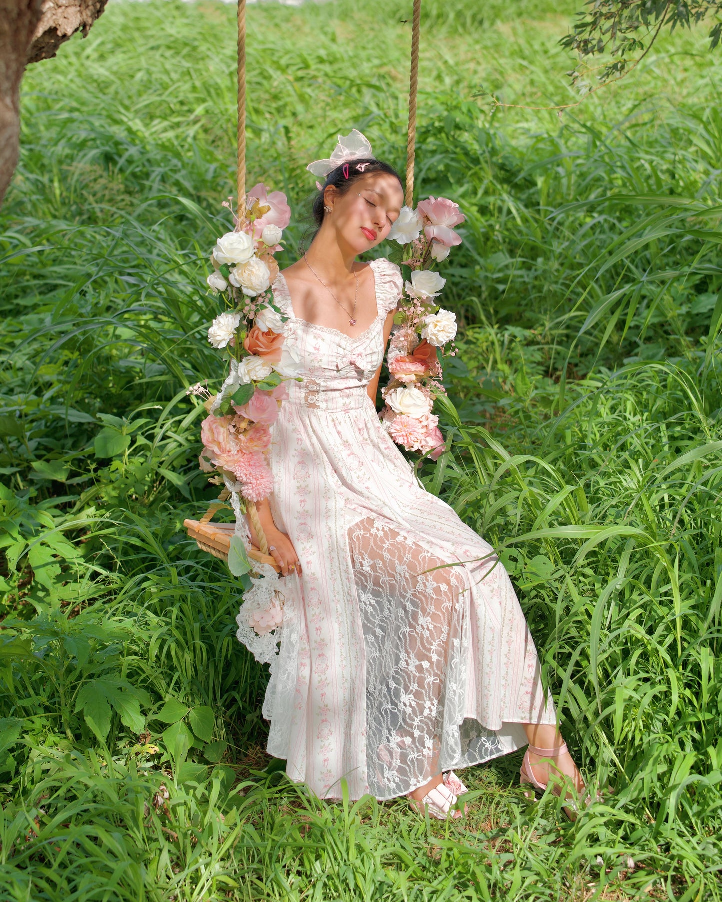 Everbloom Lace Peekaboo Dress // Bunny Pink PREORDER