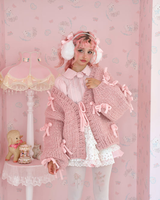Luxuriously Chunky Hand-Knit Oversized Cardigan - Pink // PREORDER