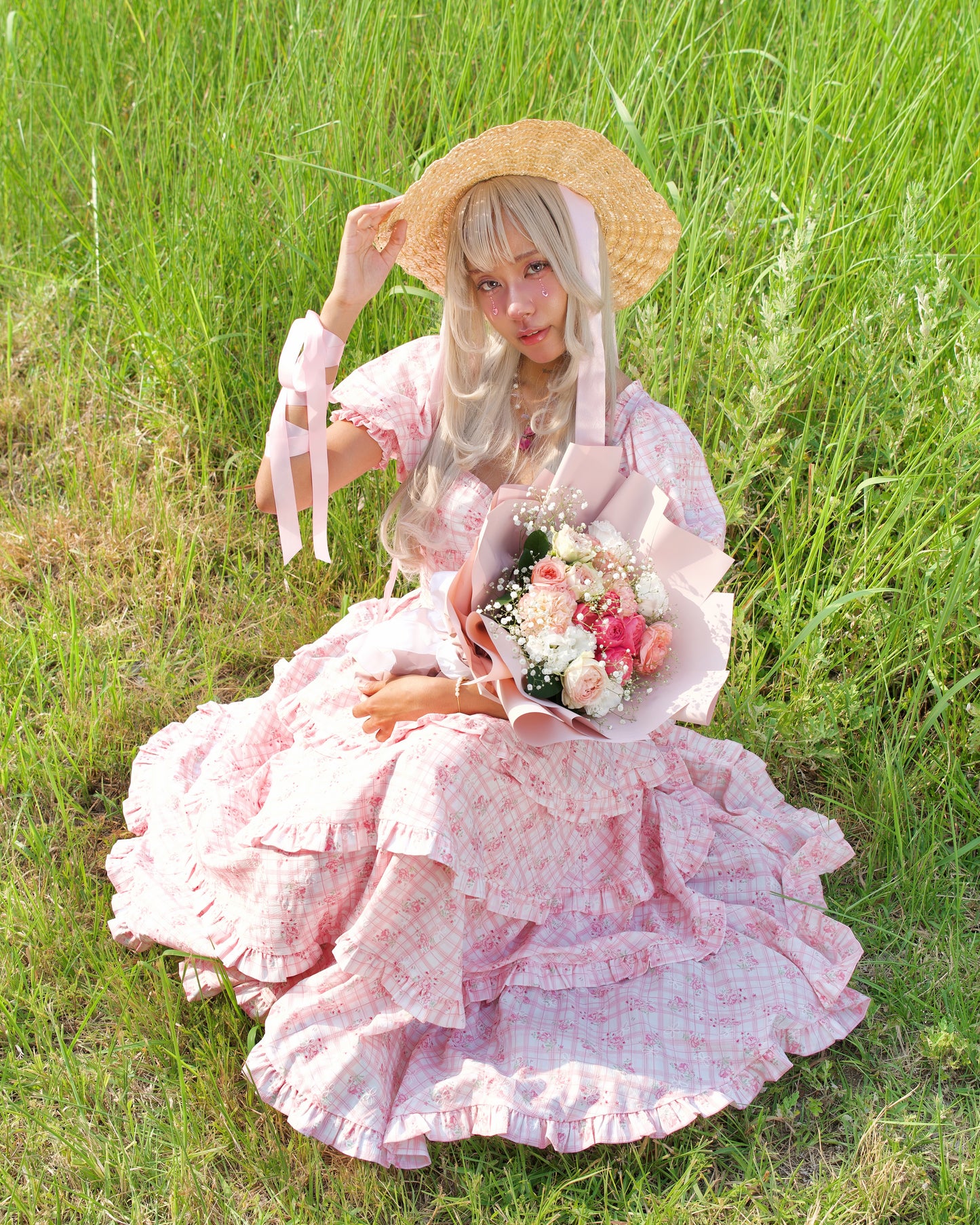 Ribbon Sweetheart Long Layer Dress Pink PREORDER