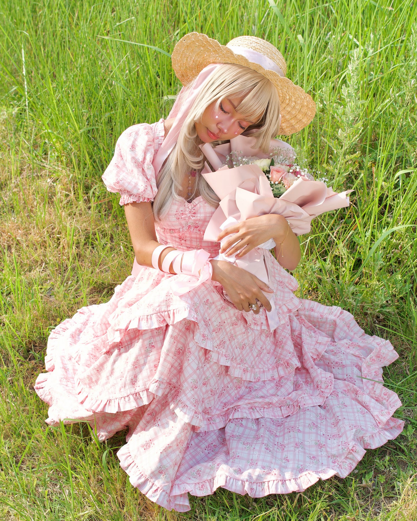 Ribbon Sweetheart Long Layer Dress Pink PREORDER