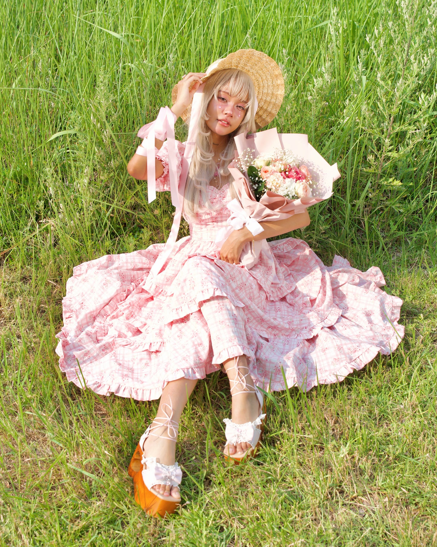 Ribbon Sweetheart Long Layer Dress Pink PREORDER