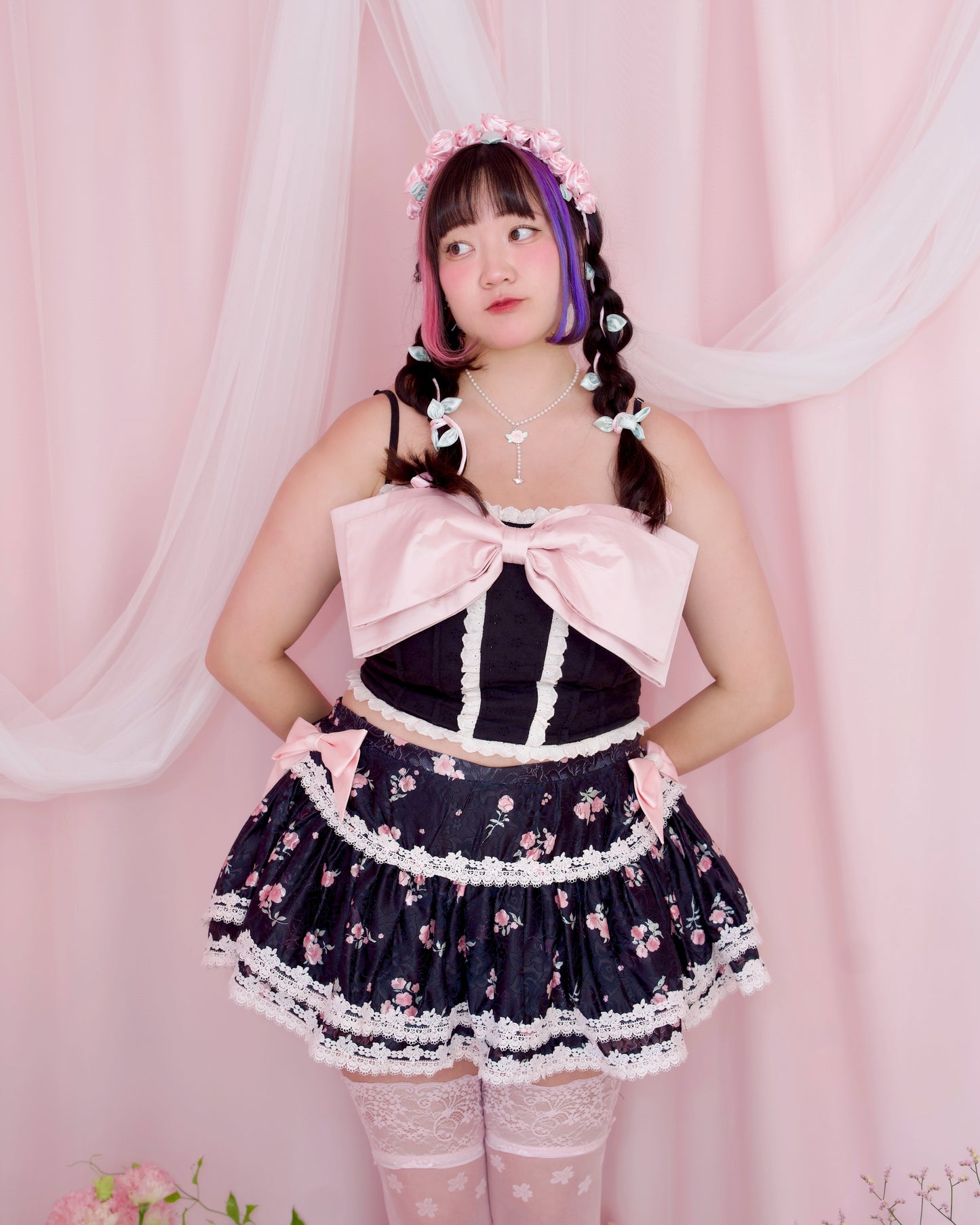 Angel Ribbon Bustier - Black x Pink // PREORDER