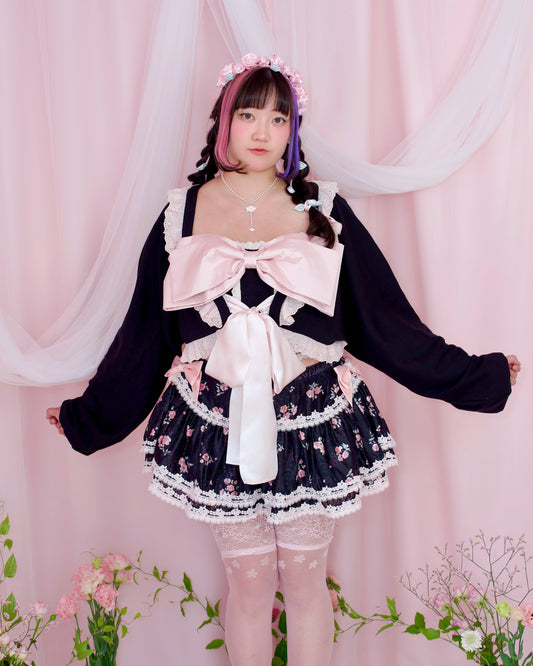 Yours Truly Ribbon Cardigan - Black x Pink // PREORDER