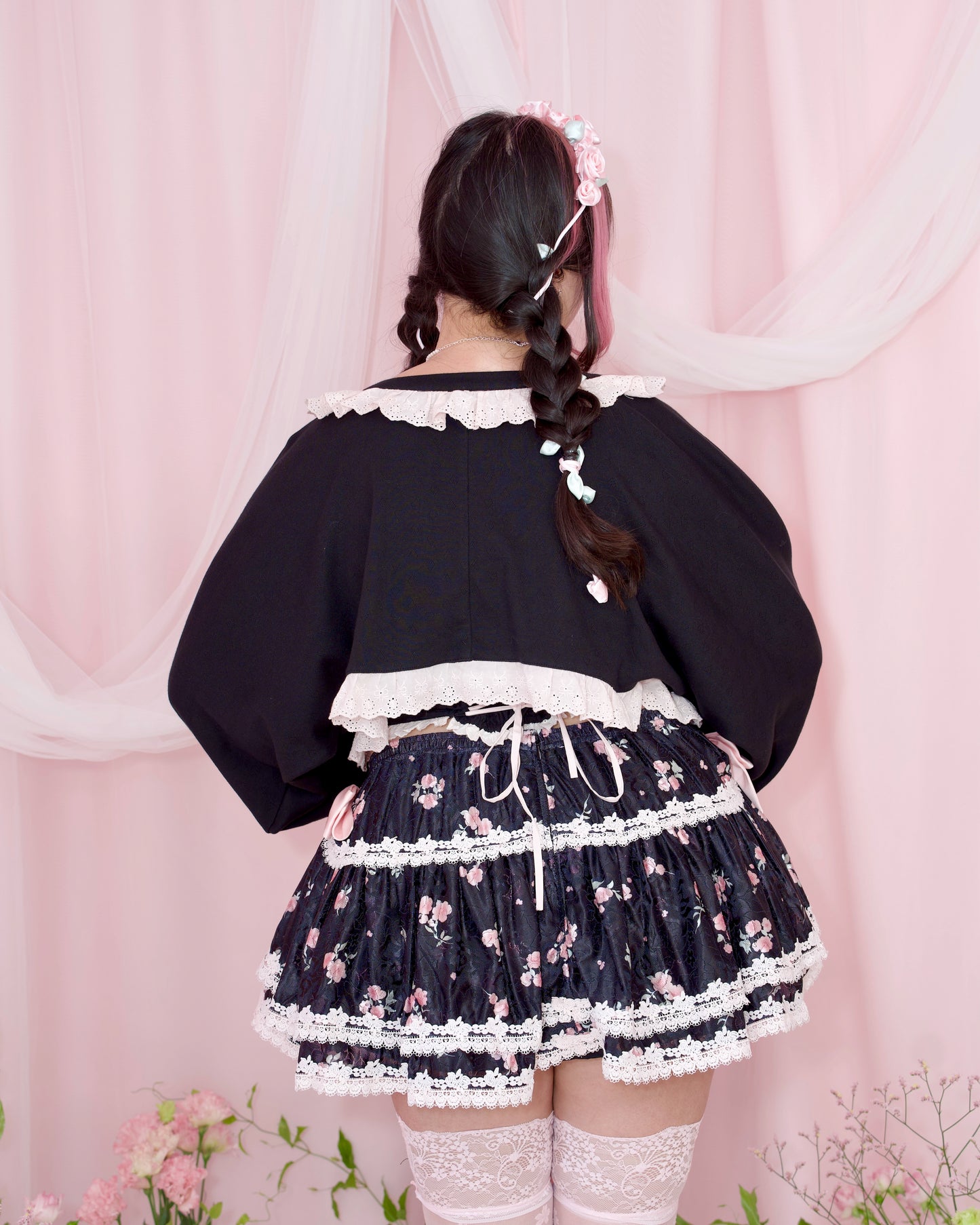 Yours Truly Ribbon Cardigan - Black x Pink // PREORDER