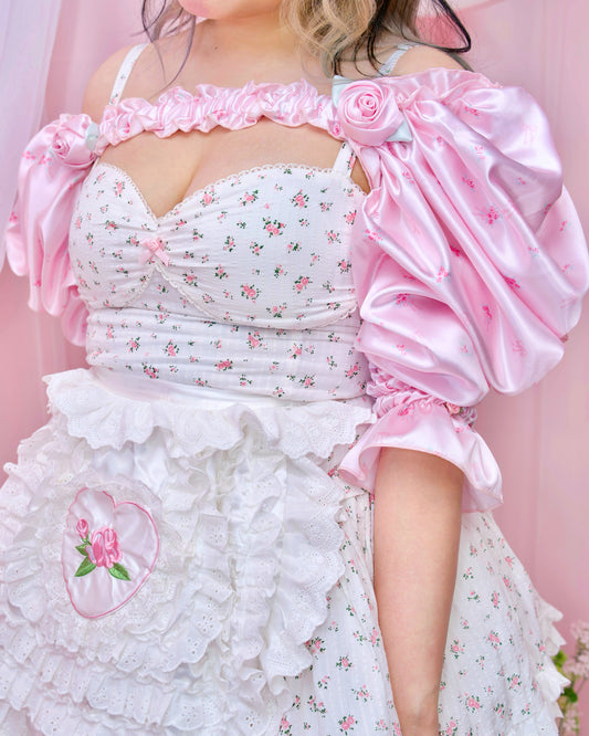 Rose Bouquet Puff Sleeves - Pink