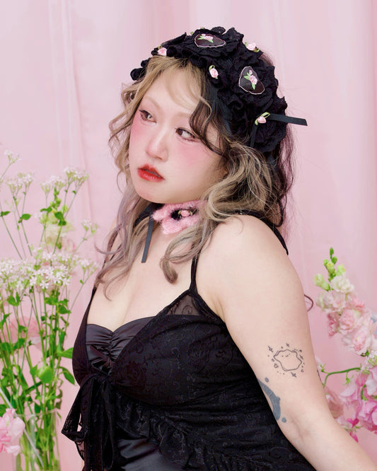 Heartbeat Rose Headdress - Black