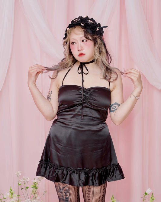 Adore You Satin Slip Dress - Black // PREORDER