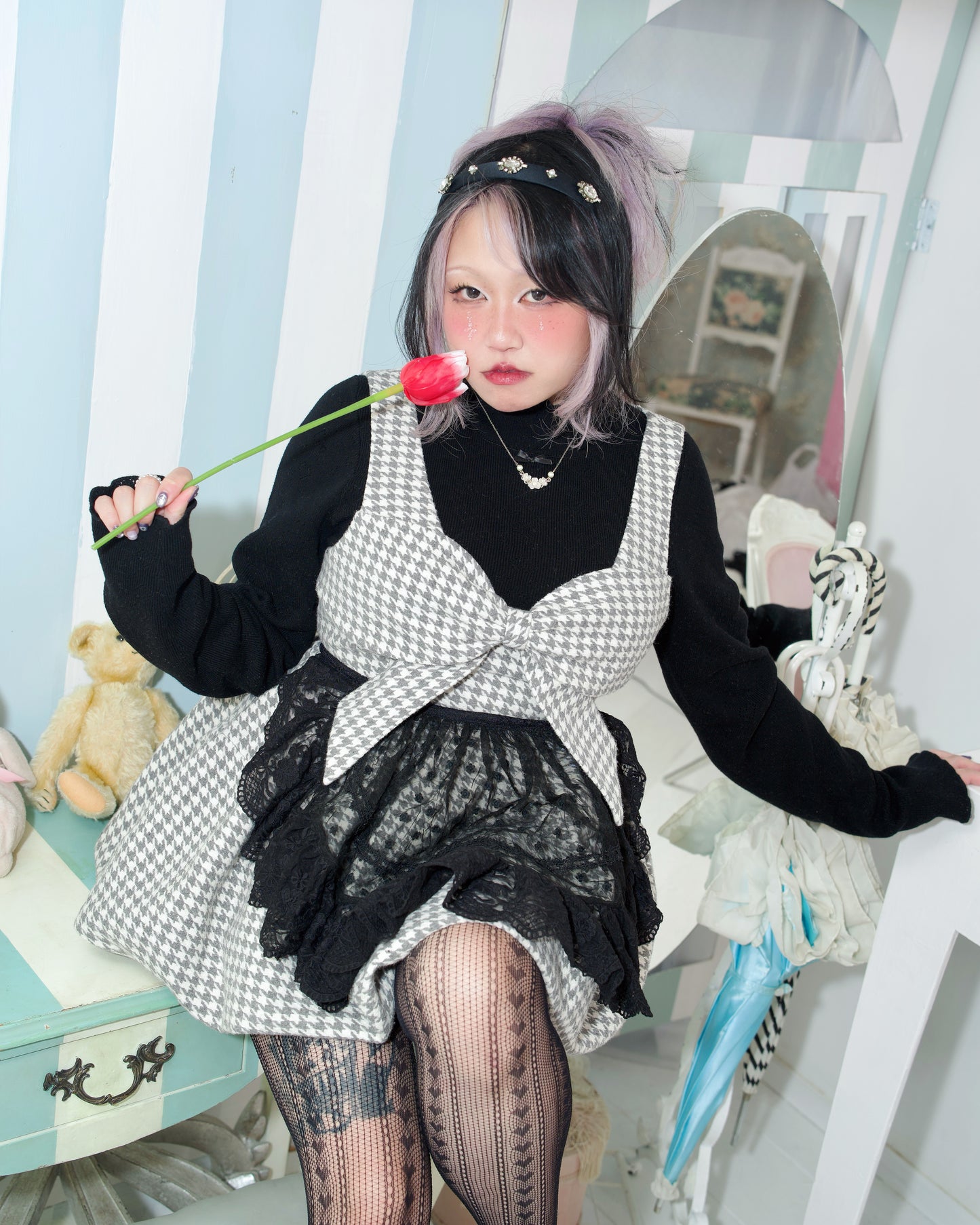 Chérie Ribbon Dress Grey // PREORDER
