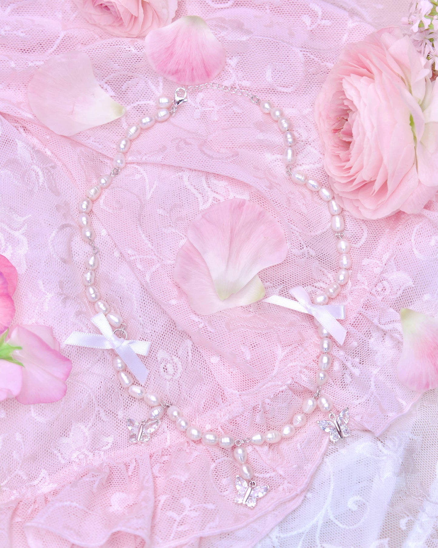 Tied in Pearls Butterfly Necklace - White
