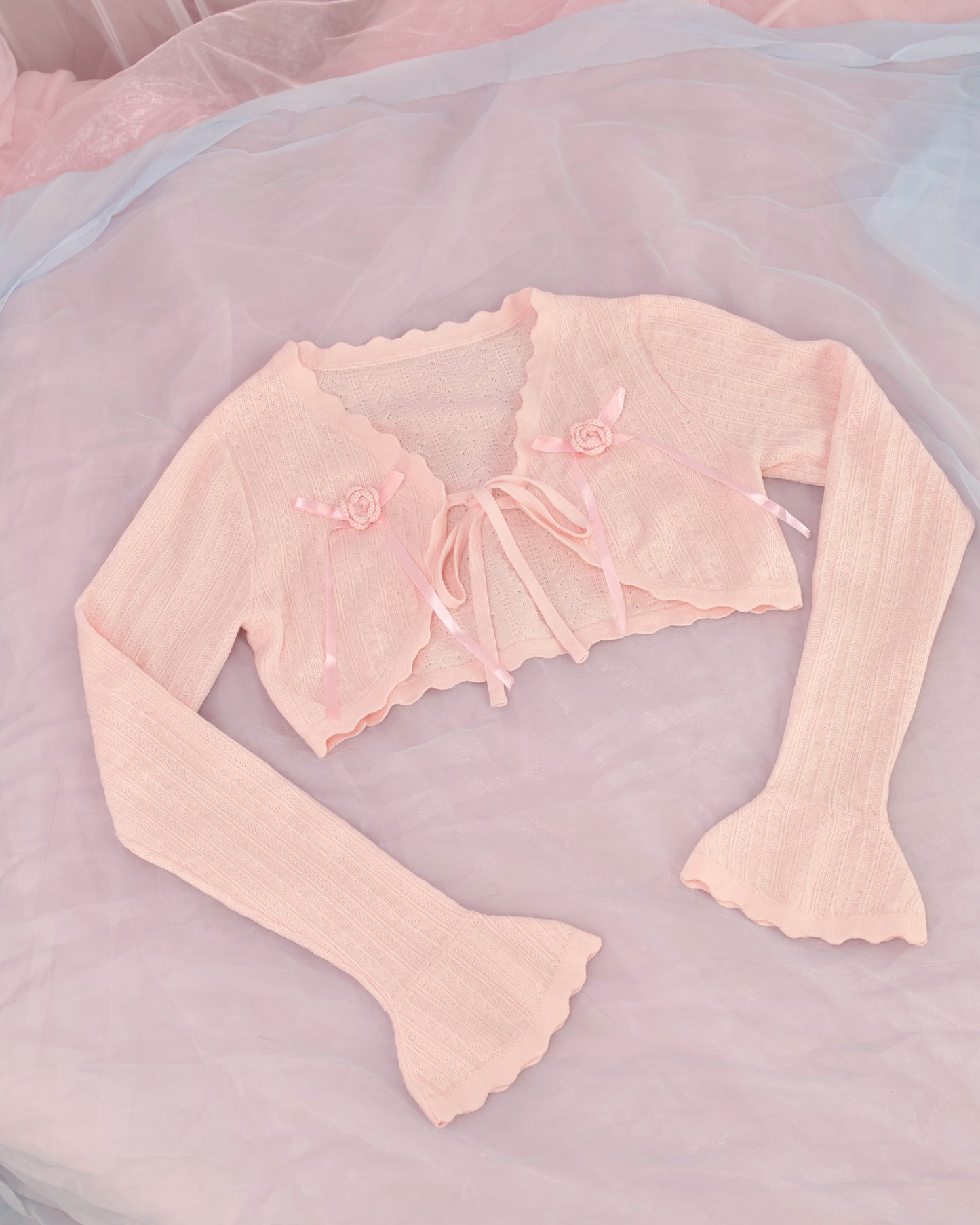 Rosalie Knit Cotton Bolero Cardigan Pink PREORDER