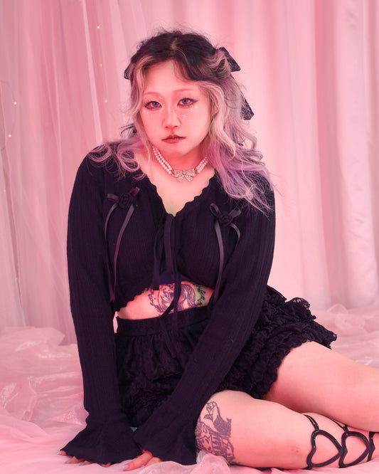Rosalie Knit Cotton Bolero Cardigan Black PREORDER