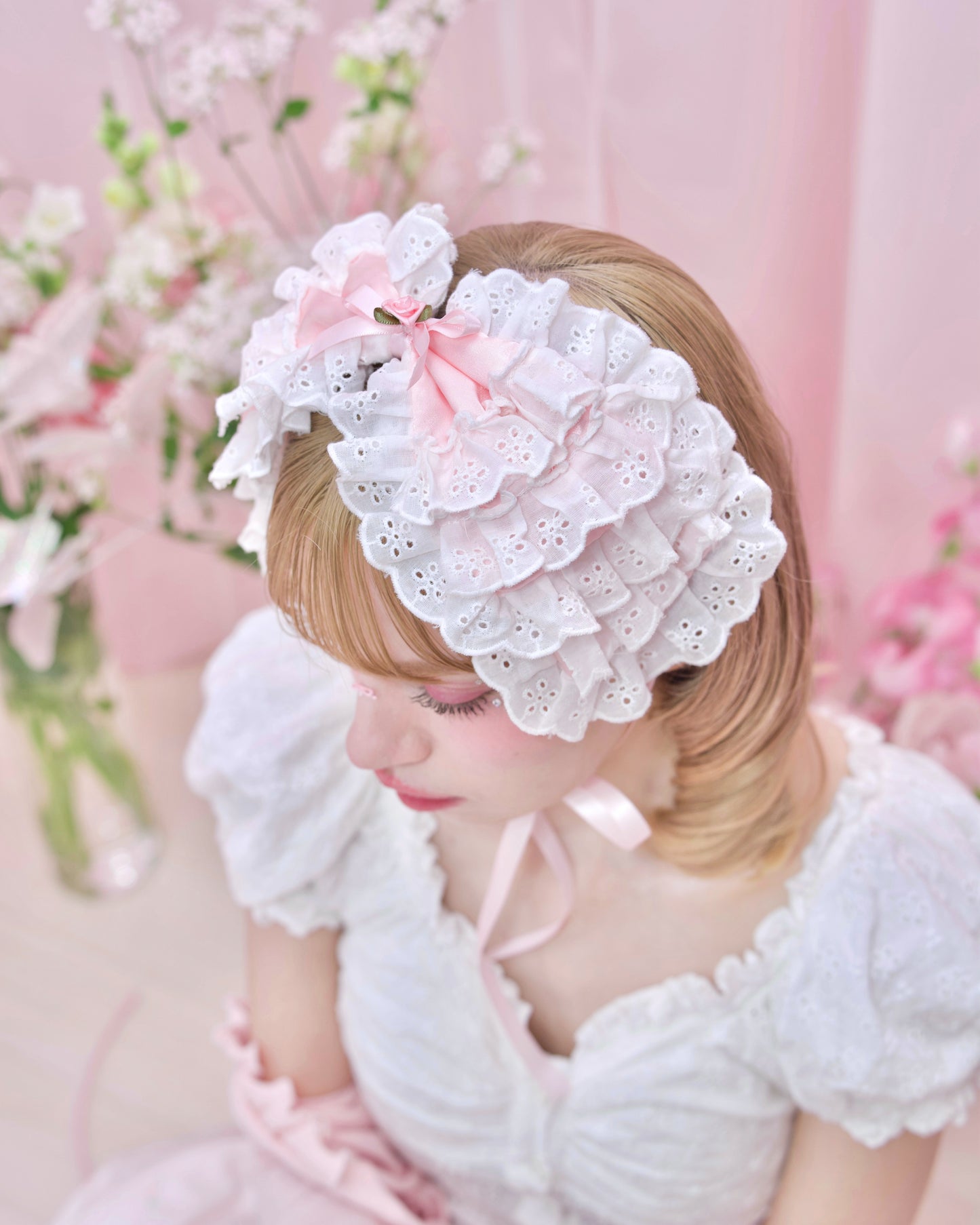 Blushing Petal Puff Headdress - Pink // PREORDER