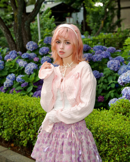 Rosalie Knit Cotton Bolero Cardigan Pink PREORDER