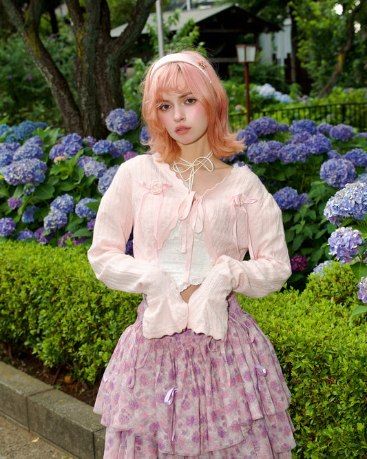 Rosalie Knit Cotton Bolero Cardigan Pink PREORDER