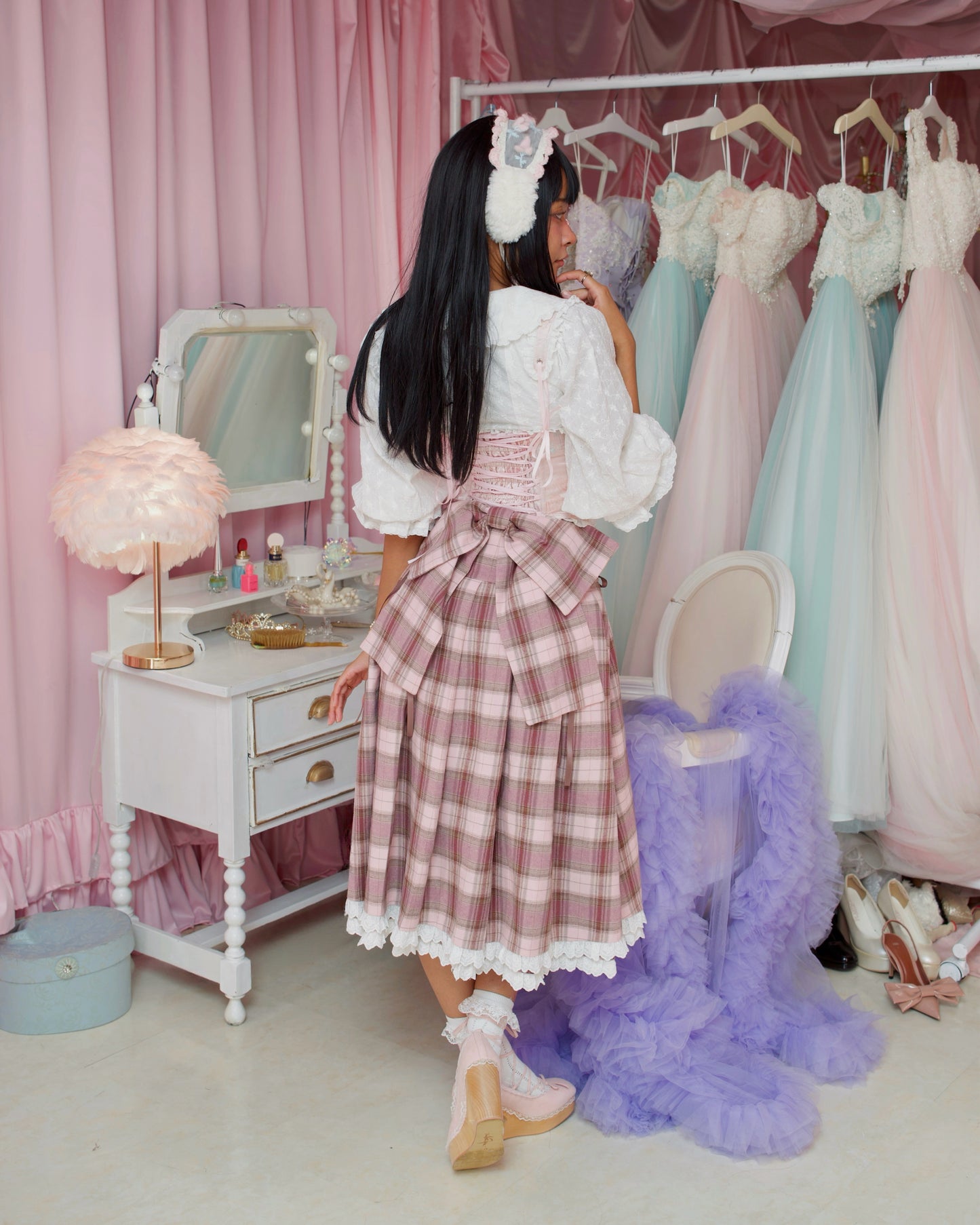 Elegant Ribbon Long Skirt - Pink // PREORDER