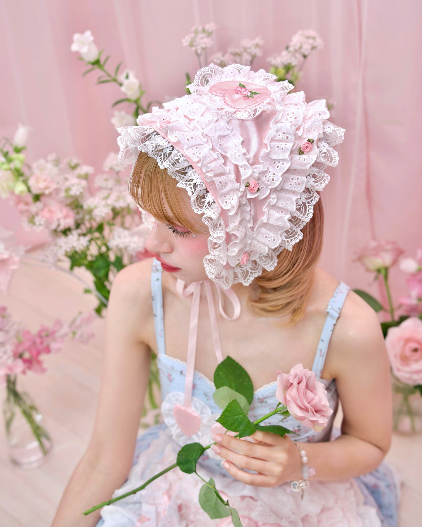 Cherie Lace Head Scarf  - Pink
