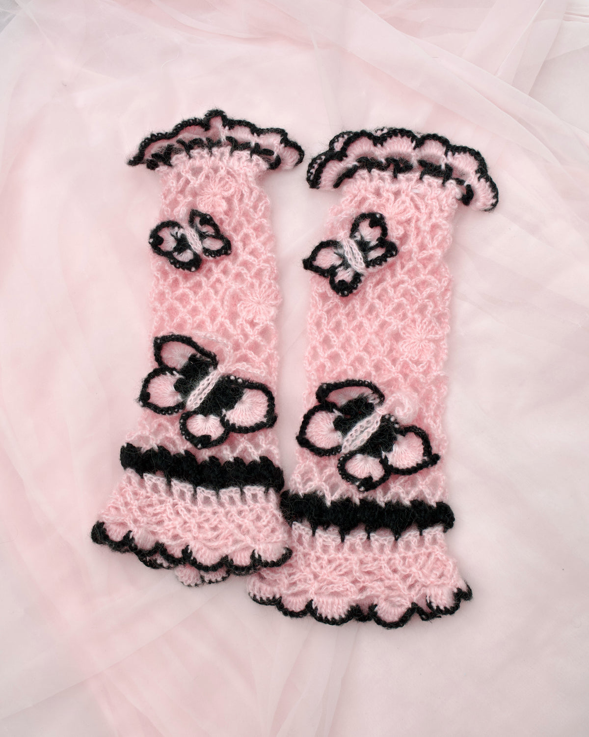 Butterfly Hand Crochet Arm Warmers - Black
