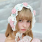 ウィンターローズガーデン ハンドクロシェイヤーマフ - ホワイト x ピンク // 予約注文