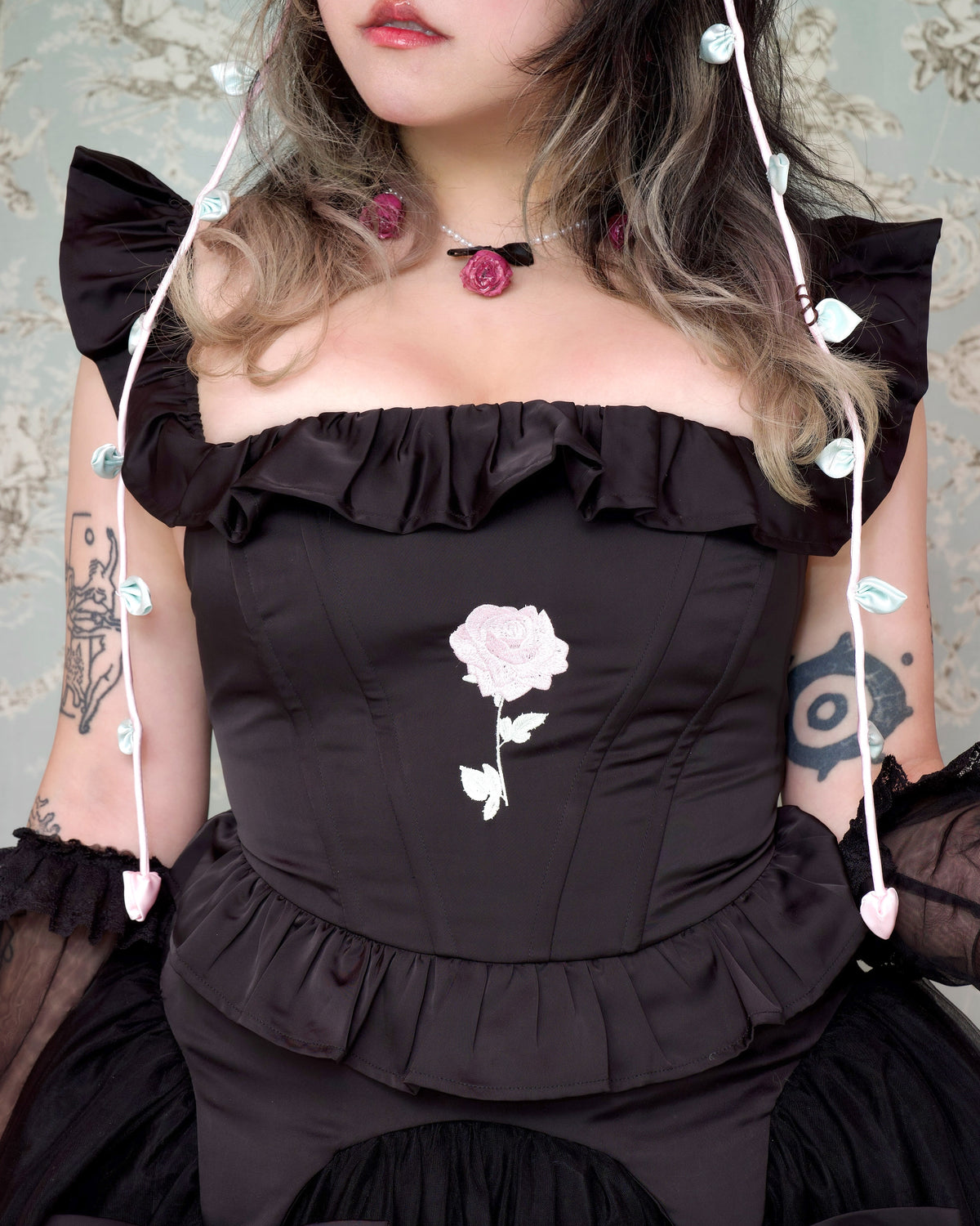 Rosy Romance Corset Top - Black // PREORDER