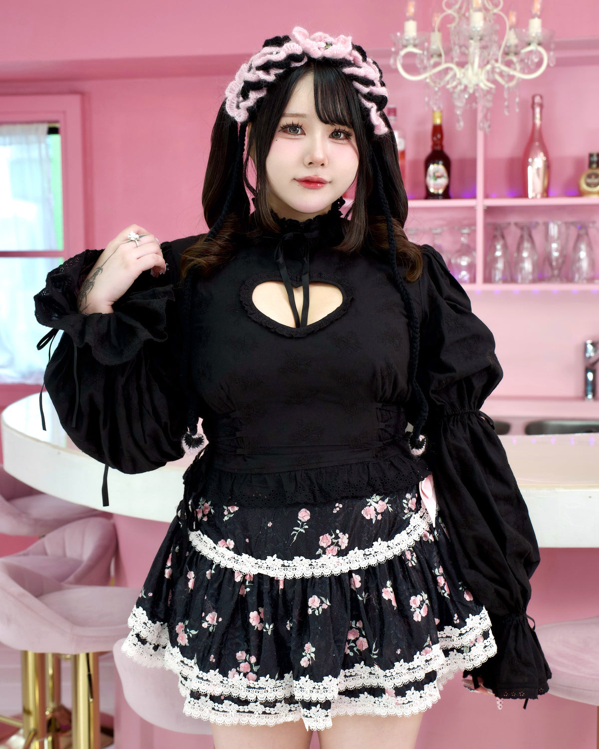 Cupid's Charm Heart Cutout Cotton Blouse - Black // PREORDER