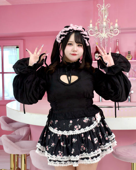 Cupid's Charm Heart Cutout Cotton Blouse - Black // PREORDER