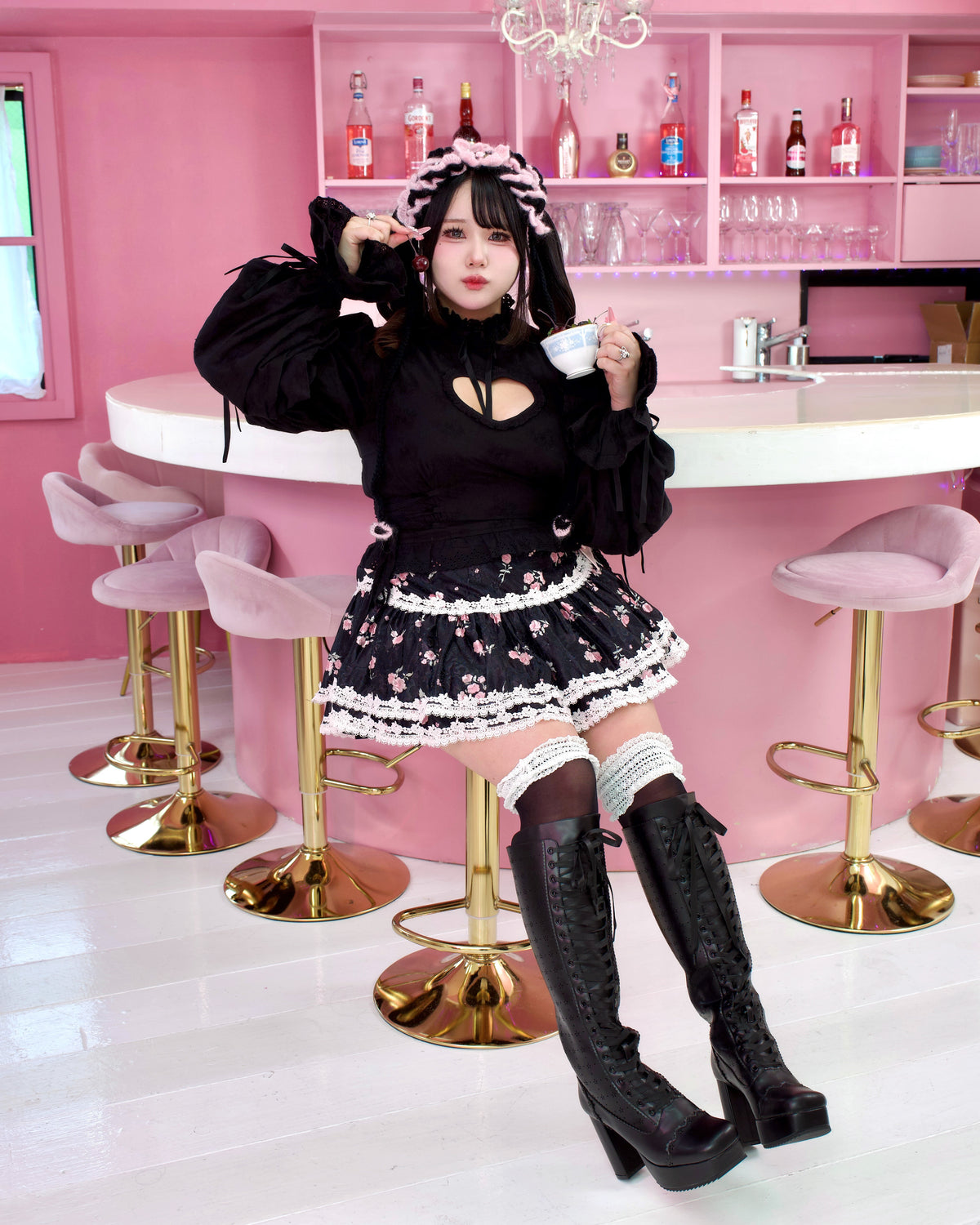 Cupid's Charm Heart Cutout Cotton Blouse - Black // PREORDER