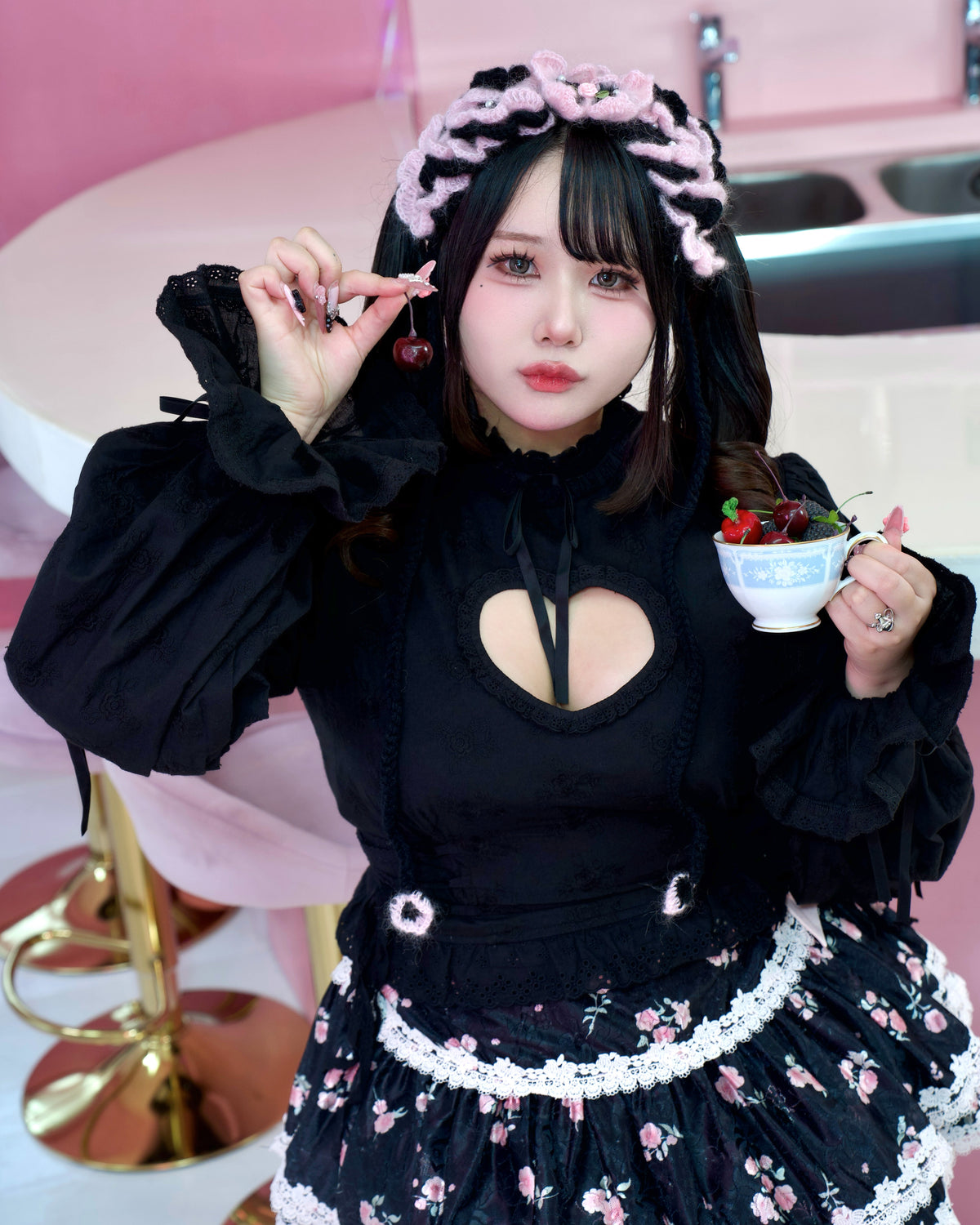 Cupid's Charm Heart Cutout Cotton Blouse - Black // PREORDER