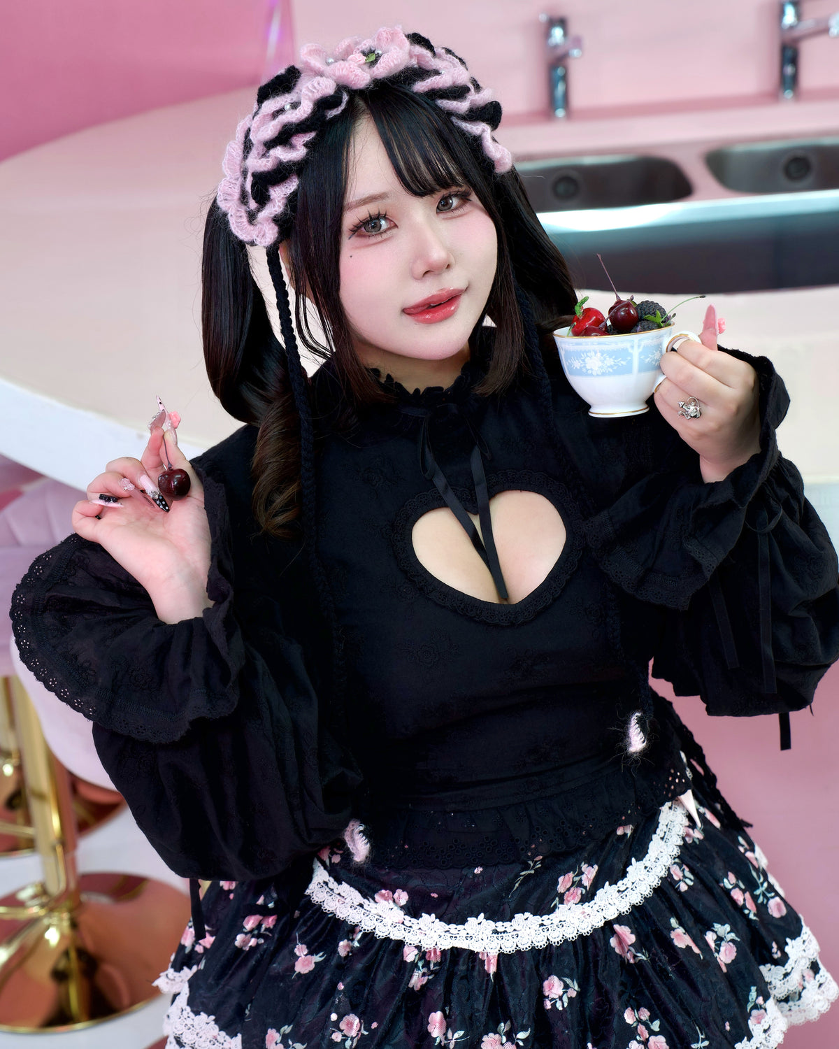 Cupid's Charm Heart Cutout Cotton Blouse - Black // PREORDER