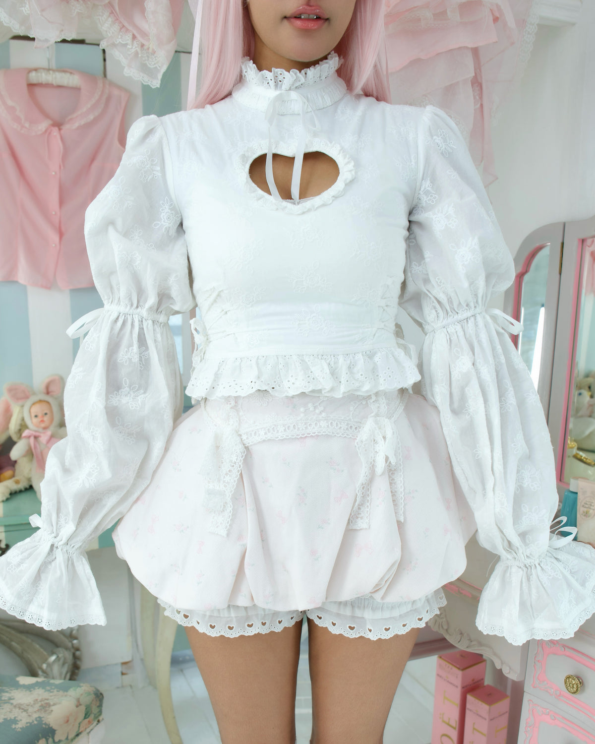 Cupid's Charm Heart Cutout Cotton Blouse - White // PREORDER