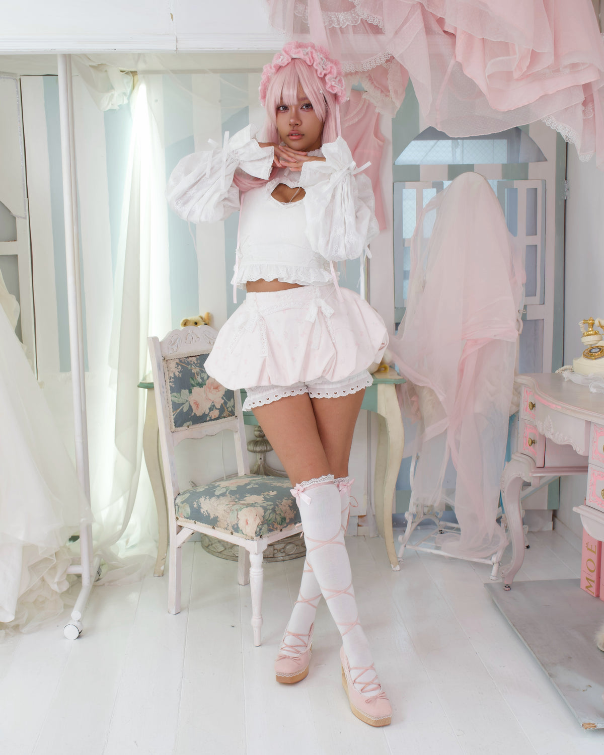 Cupid's Charm Heart Cutout Cotton Blouse - White // PREORDER