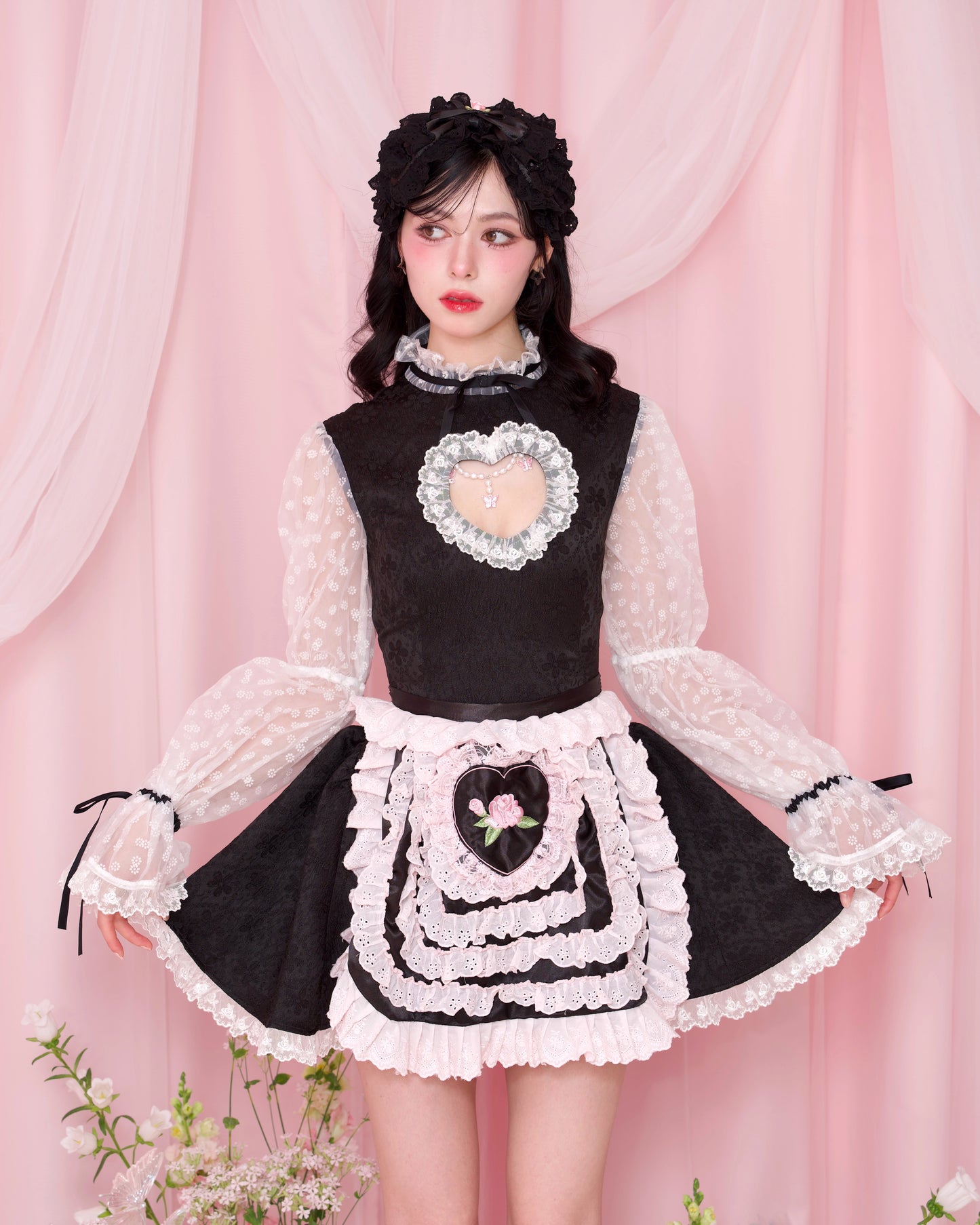Cottage Frill Apron - Black